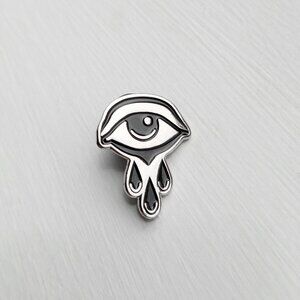 Bird Ov Prey Black Tears Silver Metal Enamel Pin - Crying, Mourning, Emo, Goth